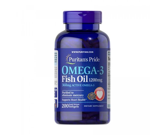 Купить Омега - 3 ( Omega-3 ) Fish Oil 1200 mg (360 mg Active Omega-3) - 200 softgels - Puritans Pride, фото , характеристики, отзывы