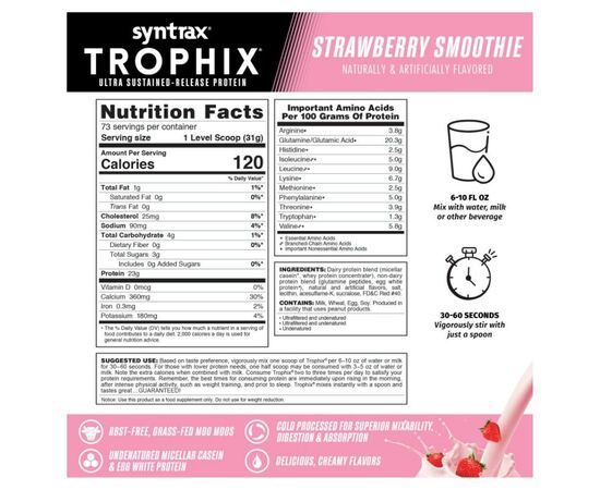 Купить Комплексный протеин, Trophix - 2270g Strawberry Клубника) - Syntrax, фото , изображение 2, характеристики, отзывы