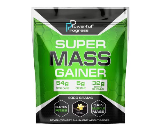 Купить Гейнер,  Super Mass Gainer - 4000g Coconut (Кокос) - Powerful Progress, фото , характеристики, отзывы