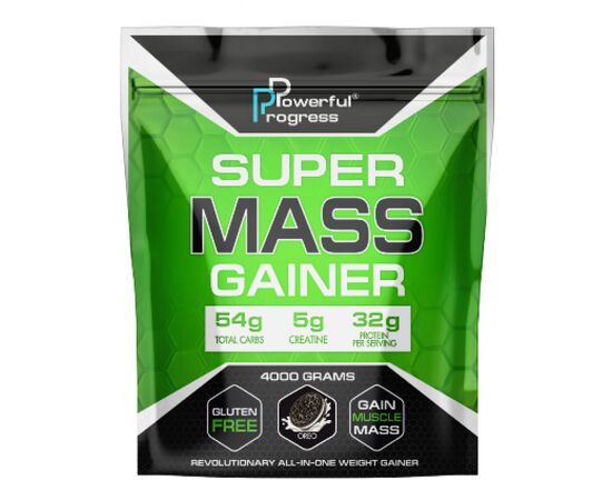 Купить Гейнер,  Super Mass Gainer - 4000g Hazelnut (Лесной орех) - Powerful Progress, фото , характеристики, отзывы