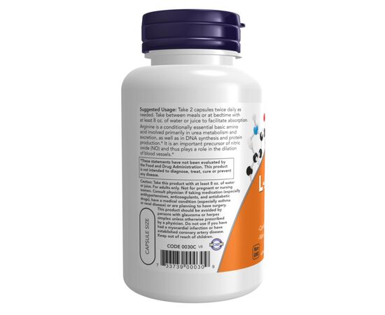 Купить L-Arginine 500mg - 100caps, фото , изображение 3, характеристики, отзывы