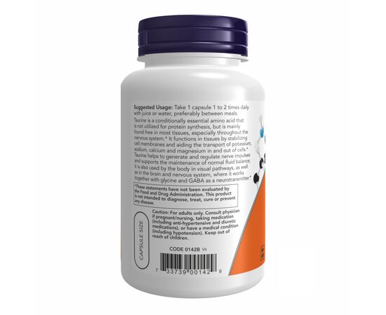 Купить Taurine 1000mg - 100 vcaps, фото , изображение 3, характеристики, отзывы