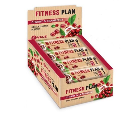 Купить Батончики Fitness Plan Muesli Bar - 30x30g Cherry Cranberry (Вишня + клюква) -VALE, фото , характеристики, отзывы