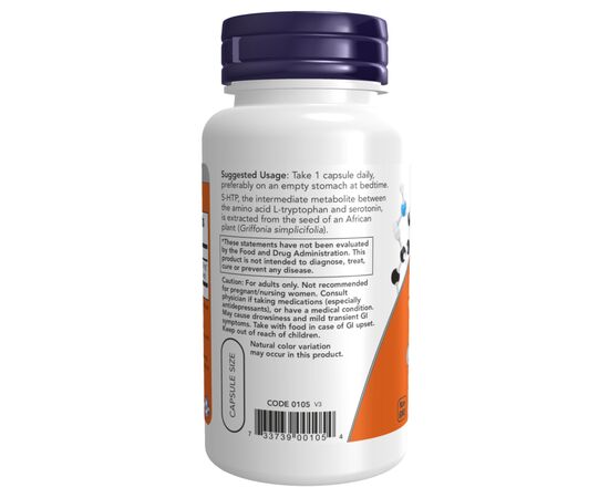 Купить 5-гидрокситриптофан, 5-HTP 100mg - 120 vcaps - NOW FOODS, фото , изображение 3, характеристики, отзывы