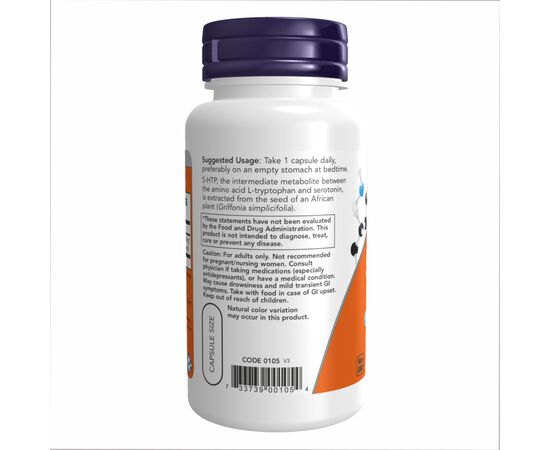 Купить 5-гидрокситриптофан, 5-HTP 100mg - 60 vcaps - NOW FOODS, фото , изображение 3, характеристики, отзывы