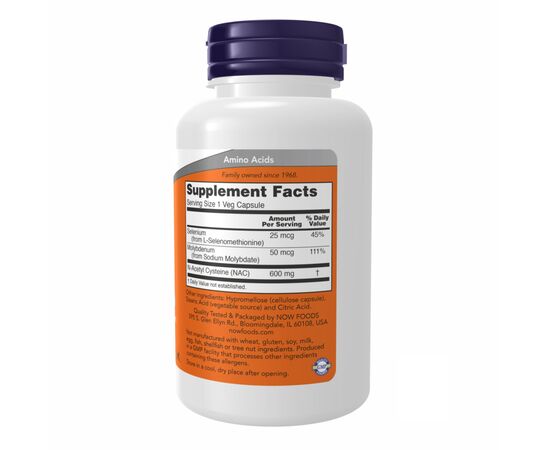 Купить N-Ацетилцистеин, NAC-Acetyl Cysteine ​​600mg - 100 vcaps - Now Foods, фото , изображение 2, характеристики, отзывы