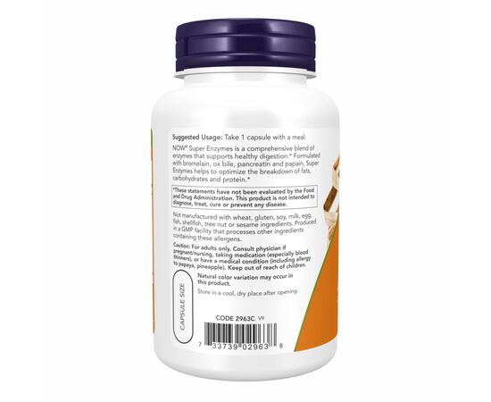 Купить Комплекс Энзимов для поддержки пищеварения, Super Enzymes - 90 caps - Now Foods, фото , изображение 3, характеристики, отзывы