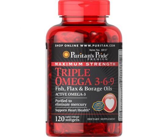 Купить Максимальная Прочность Тройная Омега 3 6 9 (Maximum Strenght Triple Omega 3 6 9) Fish Flax Borage Oils - 120 Softgels - Puritans Pride, фото , характеристики, отзывы