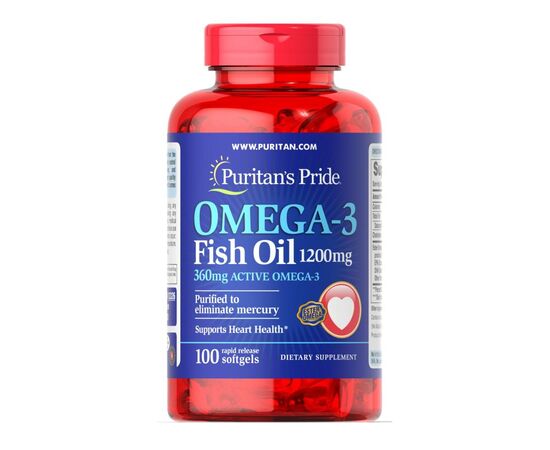 Купить Омега - 3 ( Omega-3 ) Fish Oil 1200 mg (360 mg Active Omega-3) - 100 Softgels - Puritans Pride, фото , характеристики, отзывы