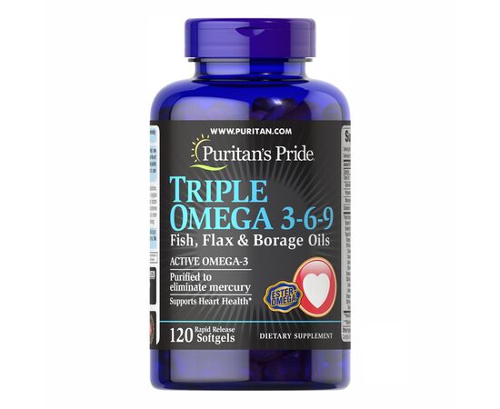 Придбати Triple Omega 3 6 9 Fish Flax Borage Oils - 120 Softgels, image , характеристики, відгуки