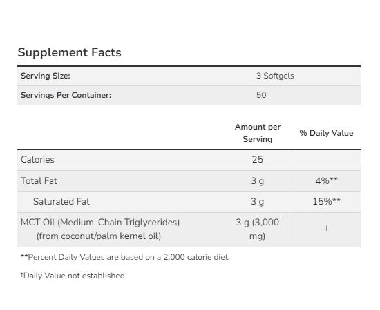 Придбати Олія MCT ( MCT Oil ) 1000 mg - 150 sgels, image , зображення 2, характеристики, відгуки