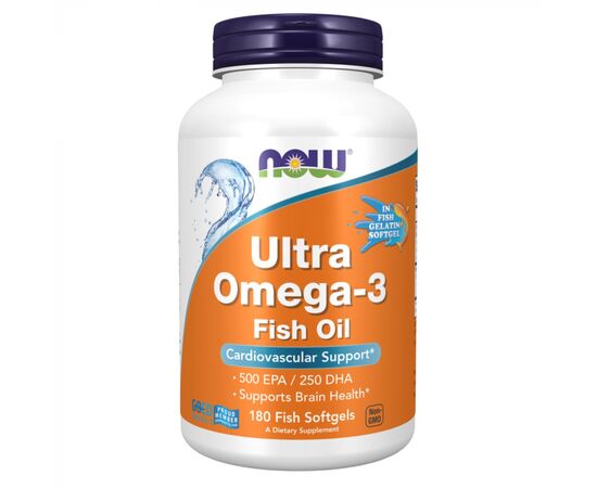 Придбати Ультра Омега 3 ( Ultra Omega-3 ) FO 500/250 Fish Gelatin - 180 Softgels - Now Foods, image , характеристики, відгуки