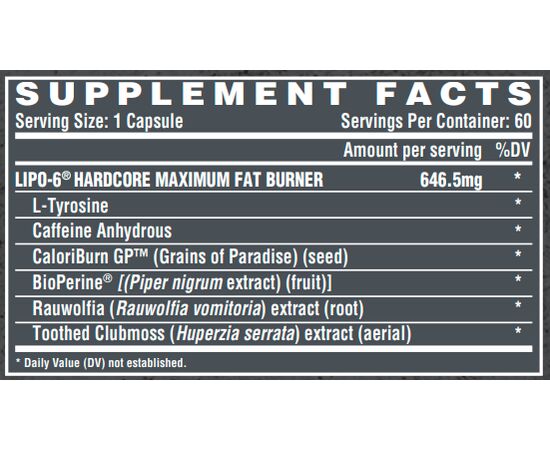 Купить Жиросжигатель,  Lipo-6 Hardcore - 60ct - Nutrex , фото , изображение 2, характеристики, отзывы