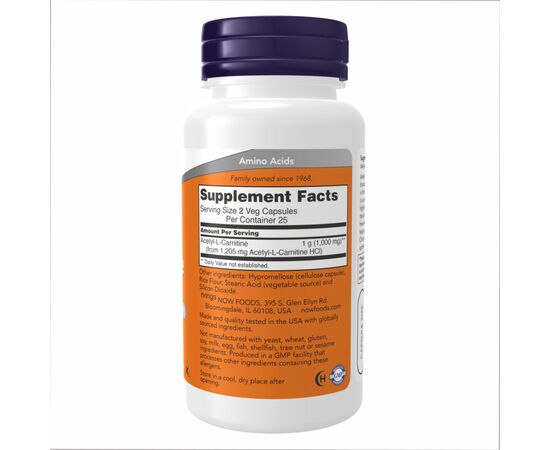 Купить Ацетил L-Карнітин ( Acetyl L-Carnitine)   500mg - 200 vcaps - Now Foods, фото , изображение 2, характеристики, отзывы