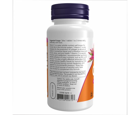 Купить Витамин C-500 с шиповником ( C-500 with Rose Hips )  - 250 tabs - NOW FOODS, фото , изображение 3, характеристики, отзывы