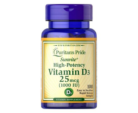 Купить Витамин Д3 ( Vitamin D3)  25mcg 1000IU - 100softgels - Puritans Pride, фото , характеристики, отзывы