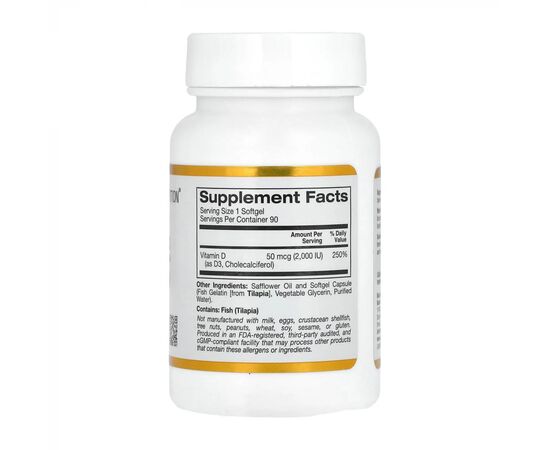 Купить Vitamin D3 50mcg (2000IU) - 90 softgels, фото , изображение 2, характеристики, отзывы