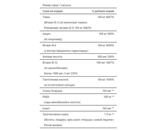 Придбати Vitamin B-100 Complex - 100caps, image , зображення 2, характеристики, відгуки