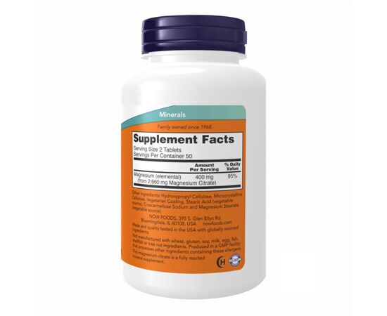 Купить Магний Цитрат ( Magnesium Citrate ) 200mg - 100 tabs - Now Foods, фото , изображение 2, характеристики, отзывы