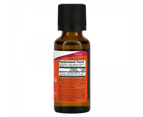 Купить Жидкий Витамин D-3 (Liquid Vitamin D-3) - 30ml (1fl oz) - Now Foods, фото , изображение 2, характеристики, отзывы