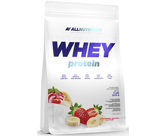 Придбати Сироватковий протеїн Whey Protein - 2200g Strawberry-Banana (Полуниця +  Банан ) - Allnutrition, image , характеристики, відгуки