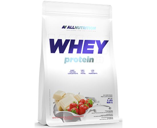 Придбати Сироватковий протеїн Whey Protein - 900g White Chocolate Strawberry (Білий шоколад і полуниця) - All Nutrition, image , характеристики, відгуки