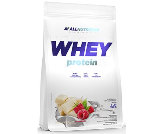 Купить Сывороточный протеин Whey Protein - 900g White Chocolate Raspberry (Белый шоколад и малина) - All Nutrition, фото , характеристики, отзывы