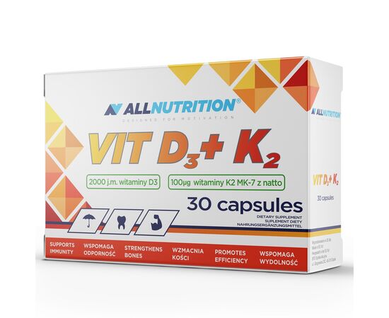 Купить Витаминный комплекс Vit D3 K2 - 30tabs - All Nutrition, фото , характеристики, отзывы