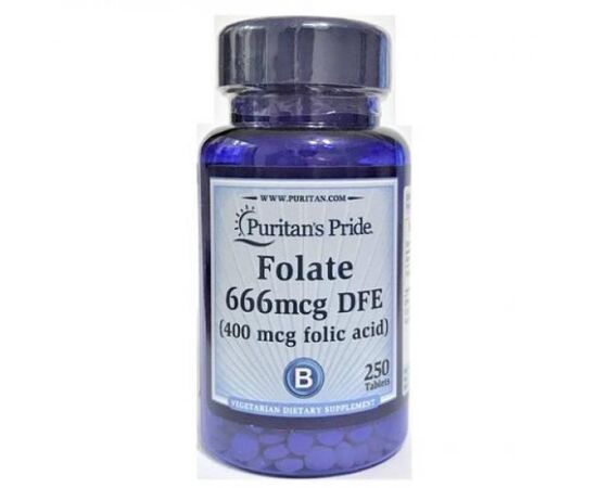 Купить Фолиевая кислота Folate 666mcg DFE (Folic Acid 400 mcg) - 250 Tablets - Puritans Pride, фото , характеристики, отзывы