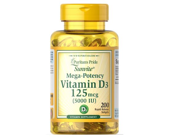 Купить Витаминный комплекс Vitamin D3 250mcg (10000 IU) Mega-Potency - 200 softgels - Puritans Pride, фото , характеристики, отзывы