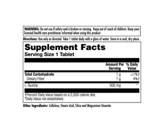 Купить L-Taurine 500mg - 60 tabs, фото , изображение 2, характеристики, отзывы