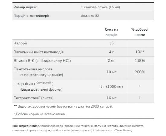 Купить Carnitine Liquid 1000mg - 473ml Citrus, фото , изображение 2, характеристики, отзывы