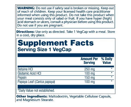 Придбати Betaine HCl 250mg - 180 vcaps, image , зображення 2, характеристики, відгуки