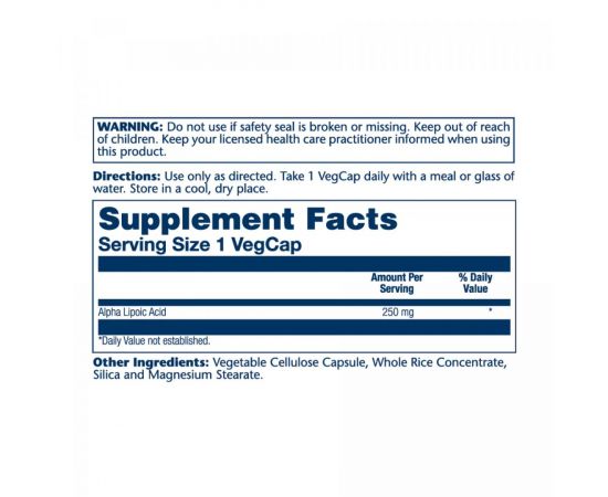 Придбати Alpha Lipoic Acid 250mg - 60 vcaps, image , зображення 2, характеристики, відгуки