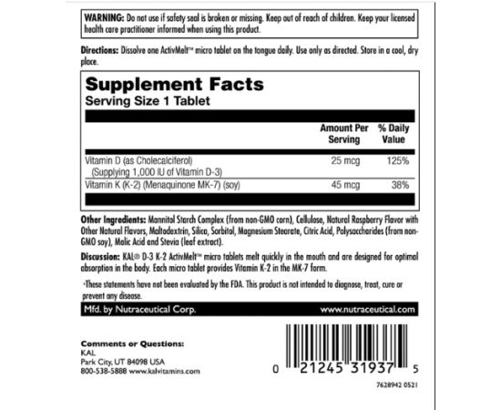 Придбати D3 & K2 25mcg - 60 tabs Raspberry, image , зображення 2, характеристики, відгуки