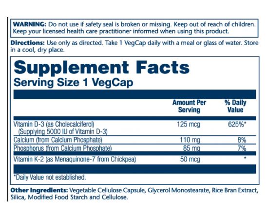 Придбати Vitamin D-3 & K-2 - 60 vcaps, image , зображення 2, характеристики, відгуки