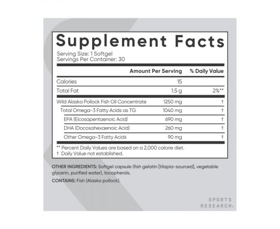 Придбати Omega-3 Fish Oil Alaska Pollock 1250mg - 30 softgels, image , зображення 2, характеристики, відгуки