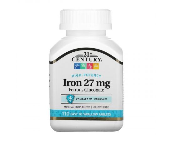 Придбати Iron 27 mg Ferrous Gluconate - 110 tabs, image , характеристики, відгуки
