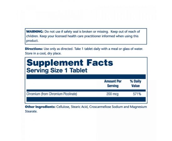 Придбати Chromium Picolinate 200mcg - 50 tabs, image , зображення 2, характеристики, відгуки