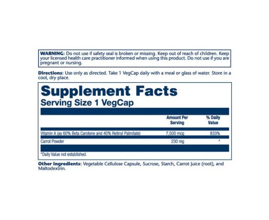 Придбати Vitamin A Dry Form 7600mcg - 60 caps, image , зображення 2, характеристики, відгуки
