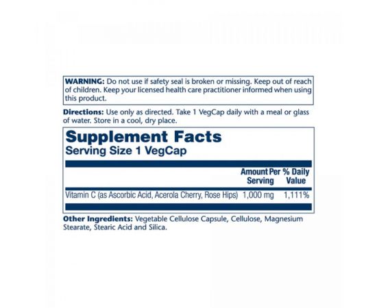 Купить Vitamin C with Rose Hips & Acerola 1000mg - 100 vcaps, фото , изображение 2, характеристики, отзывы