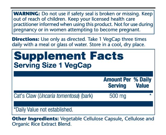 Придбати Cat's Claw 500mg - 100 vcaps, image , зображення 2, характеристики, відгуки