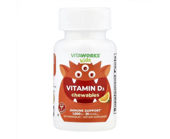 Придбати VitaWorks Kids Vitamin D - 120 chewables, image , характеристики, відгуки
