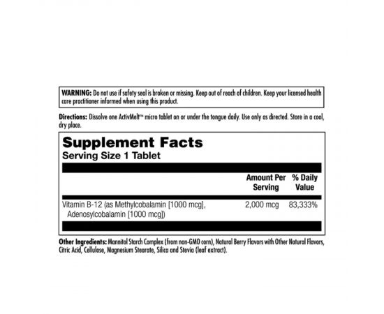 Придбати B-12 Methylcobalamin and Adenosylcobalamin 2000mcg - 60 tabs, image , зображення 2, характеристики, відгуки