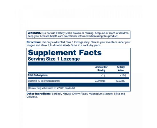 Придбати Vitamin B-12 2000mcg - 90 lozenges Natural Cherry, image , зображення 2, характеристики, відгуки