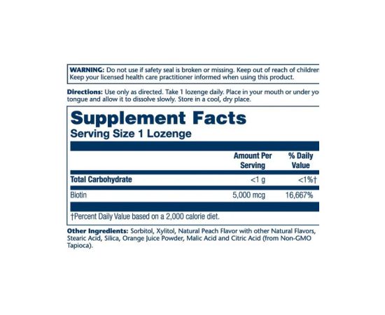Придбати Biotin 5000mcg - 60 Lozenges Natural Peach, Strawberry, Banana, image , зображення 2, характеристики, відгуки