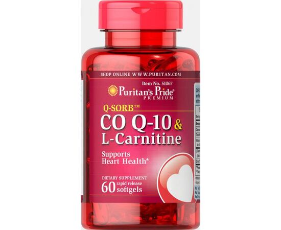 Купить Коэнзим Q-SORB™ Co Q-10 30 mg plus L-Carnitine 250 mg - 60 Softgels - Puritans Pride, фото , характеристики, отзывы