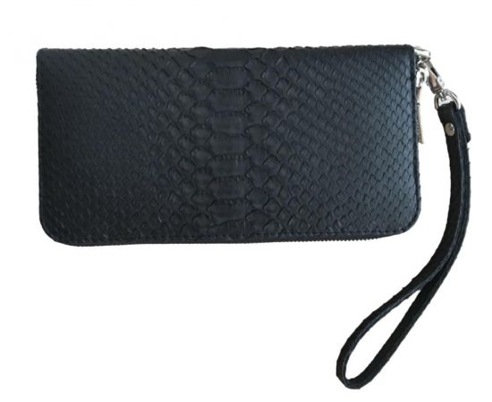 Купить Гаманець портмоне із натуральної шкіри пітона Ekzotic leather (snw29_3) чорний зі знімною ручкою, фото , характеристики, отзывы