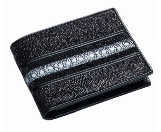 Придбати Гаманець зі шкіри ската з білим ремінцем Ekzotic Leather Чорний (stw10_1), image , характеристики, відгуки