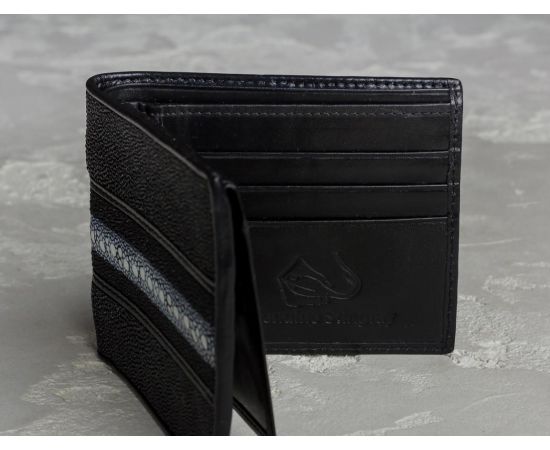 Придбати Гаманець зі шкіри ската з білим ремінцем Ekzotic Leather Чорний (stw10_1), image , зображення 3, характеристики, відгуки